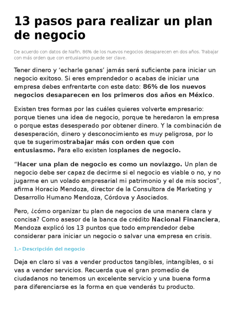 13 Pasos para un Plan de Negocio Exitoso | PDF | Marketing | Cliente
