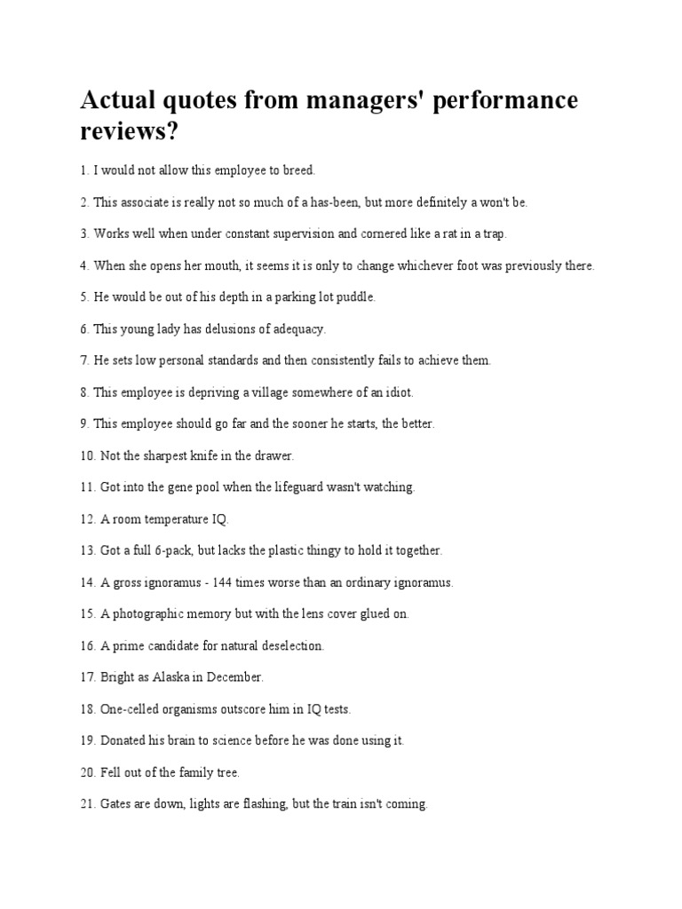 Humorous Quotes from Performance Reviews | PDF | Home & Garden | Young ...
