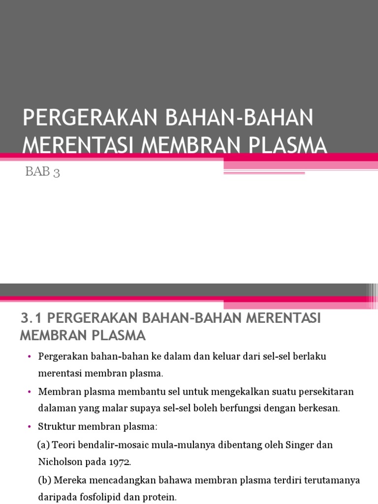 Bab 3 Pergerakanbahan 2 Merentasimembranplasma | PDF