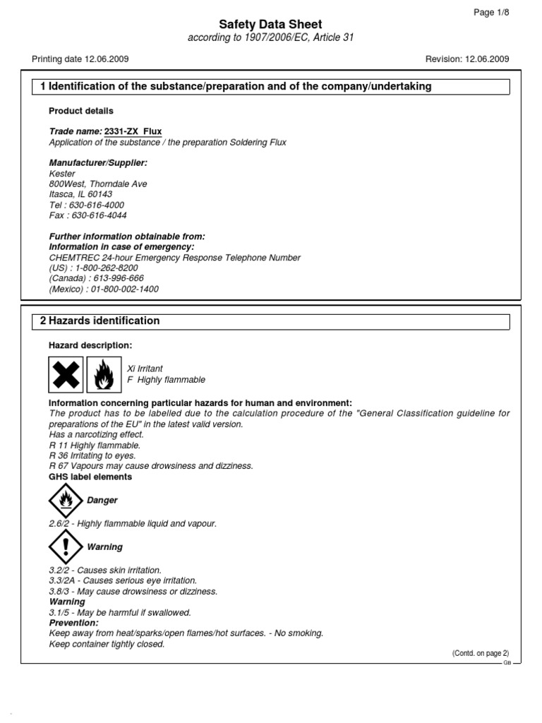 14. Flux 2331Zx Msds Dangerous Goods Carbon Dioxide