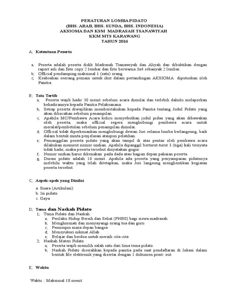 Peraturan Lomba Pidato 4 Bahasa