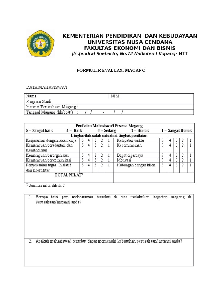 Form Penilaian Magang | PDF