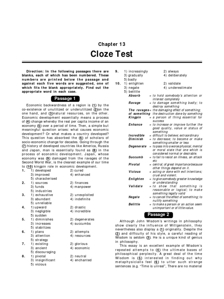 Cloze test exercises with answers picture