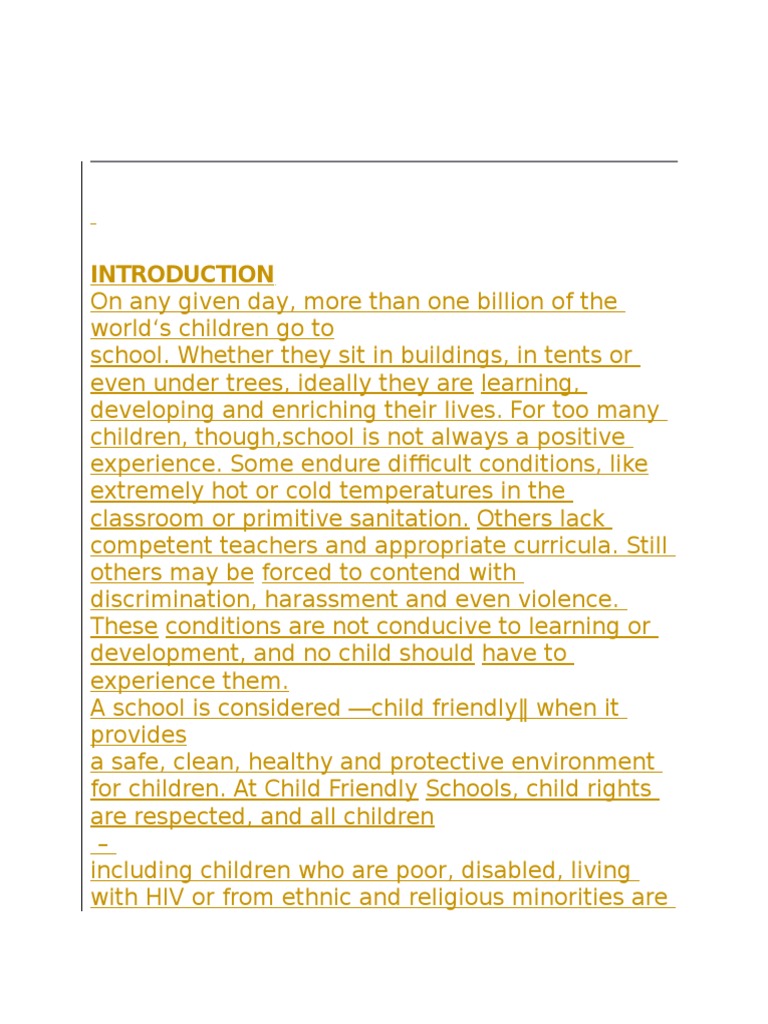 The Concept of Child Friendly School PDF Schools Learning