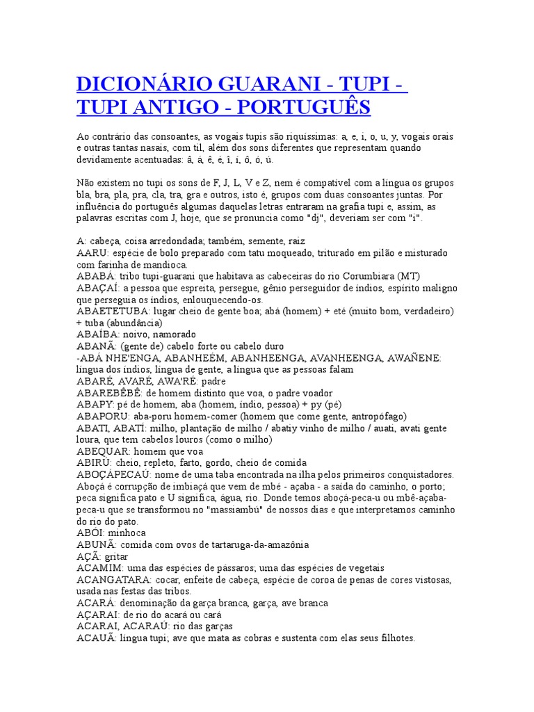 Dicionário Guarani Tupi Tupi Antigo Português Idiomas Natureza