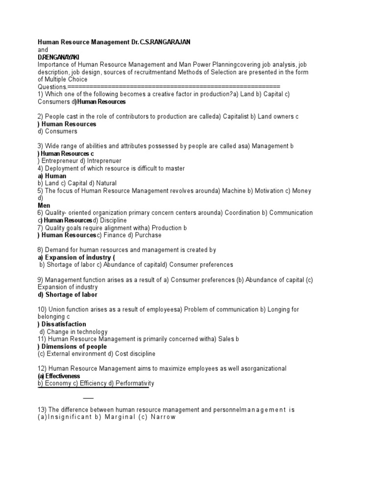 Human Resource Management Objective Human Resource Management Goal