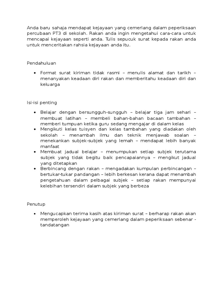 Anda Baru Sahaja Mendapat Kejayaan Yang Cemerlang Dalam Peperiksaan Percubaan Pt3 Di Sekolah Pdf