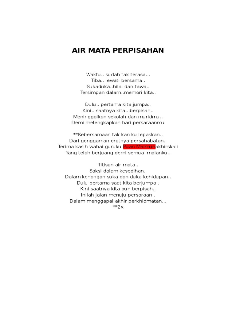 Lirik Lagu Air Mata Perpisahan Sekolah