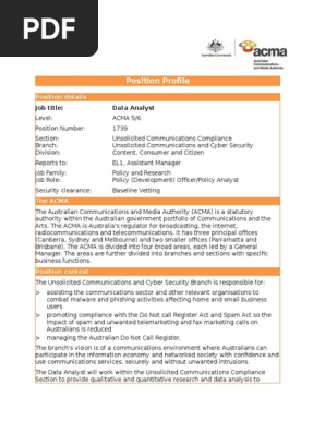 Position Profile Data Analyst Acma 5 6 Pn Communication Business
