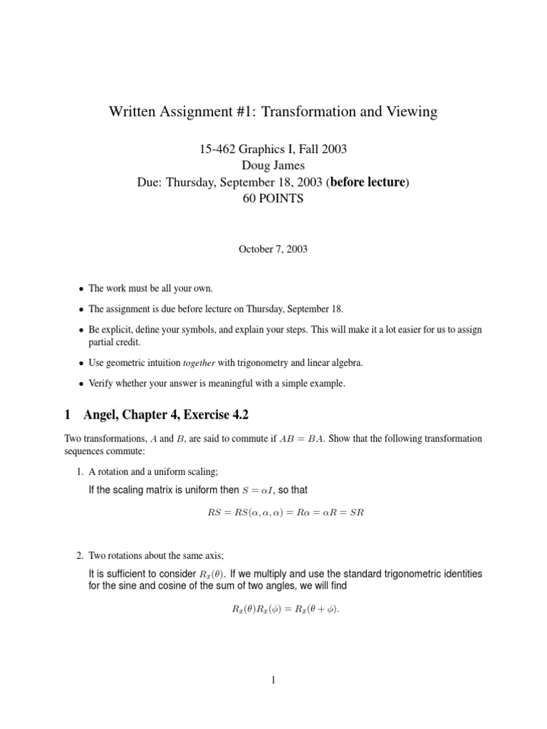 Graphics Transformations and Commutativity | PDF | Cartesian Coordinate ...