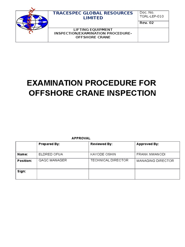 Examination Procedure for Offshore Crane Inspection Crane (Machine
