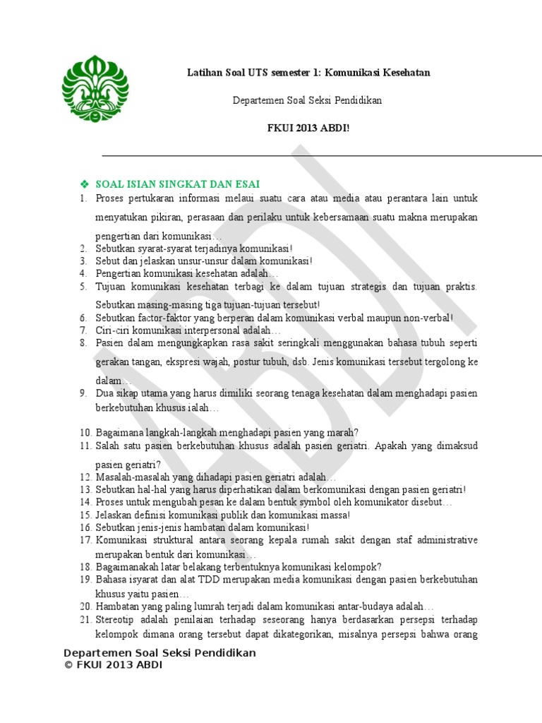 Latihan Soal Uts Komkes