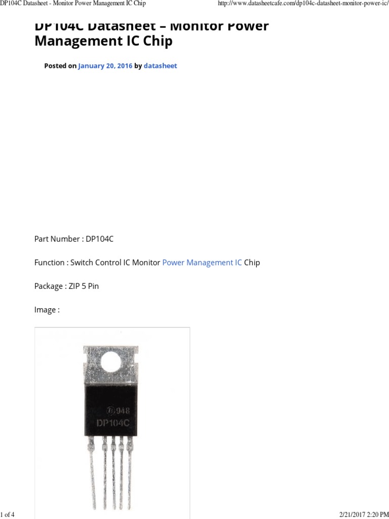 DP104C Datasheet - Monitor Power Management IC Chip