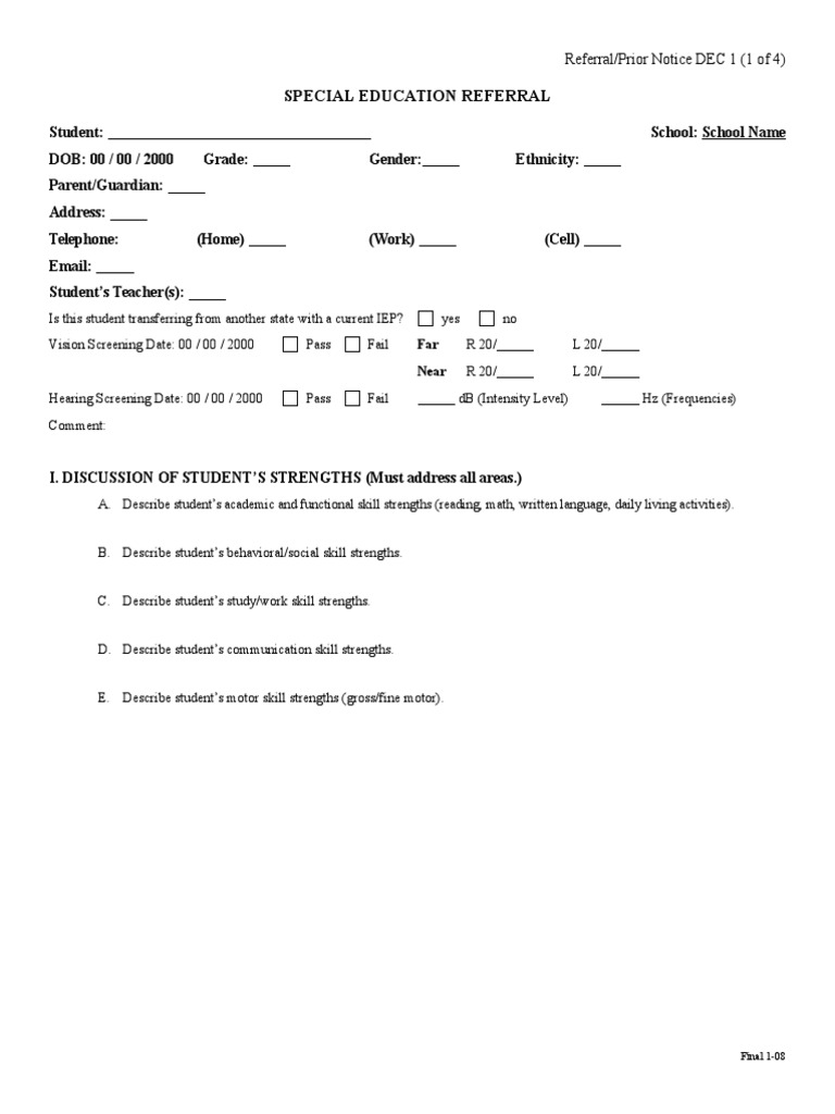 Sped Referral | PDF | Individualized Education Program | Educational ...