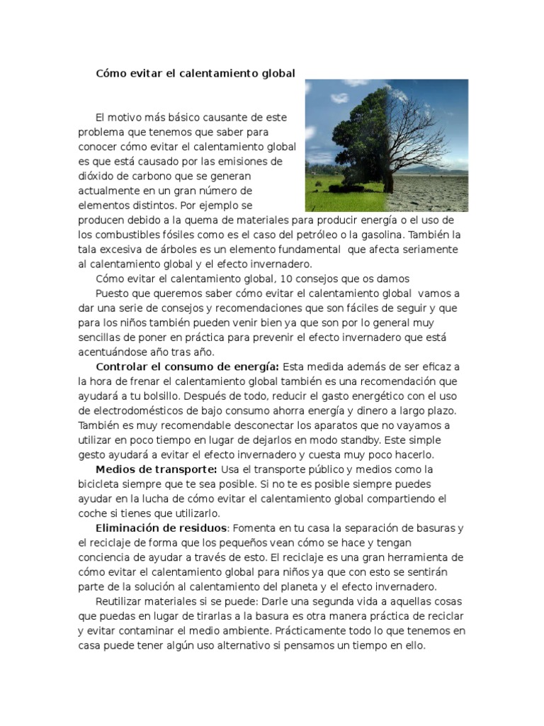 Cómo Evitar El Calentamiento Global | PDF | Calentamiento global ...