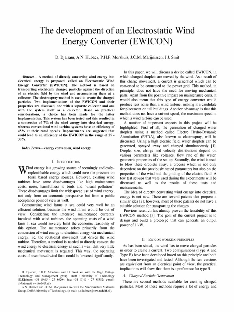 Development of EWICON Technology | PDF | Wind Power | Electric Charge