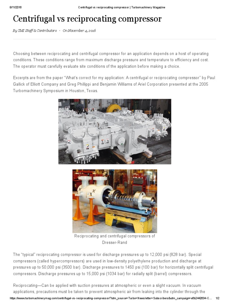 Centrifugal vs Reciprocating Compressors | PDF | Gas Compressor | Gases