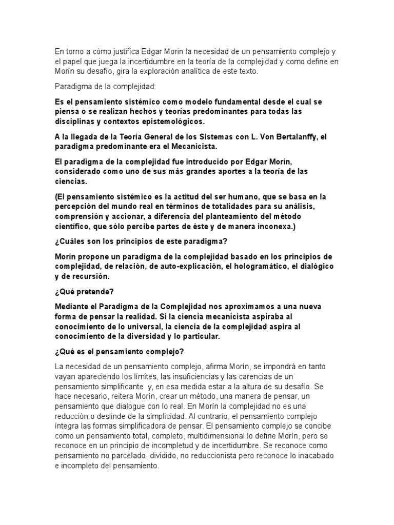 Paradigma de la Complejidad según Morin | PDF | Complejidad | Paradigma