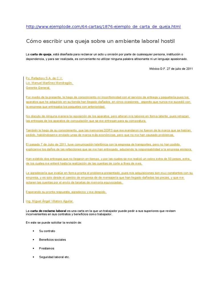 Como Redactar Una Carta De Queja Pension Business