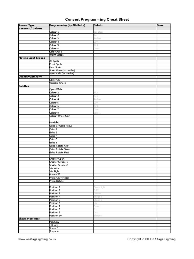 Programming Sheet | Color | Lighting | Free 30-day Trial | Scribd