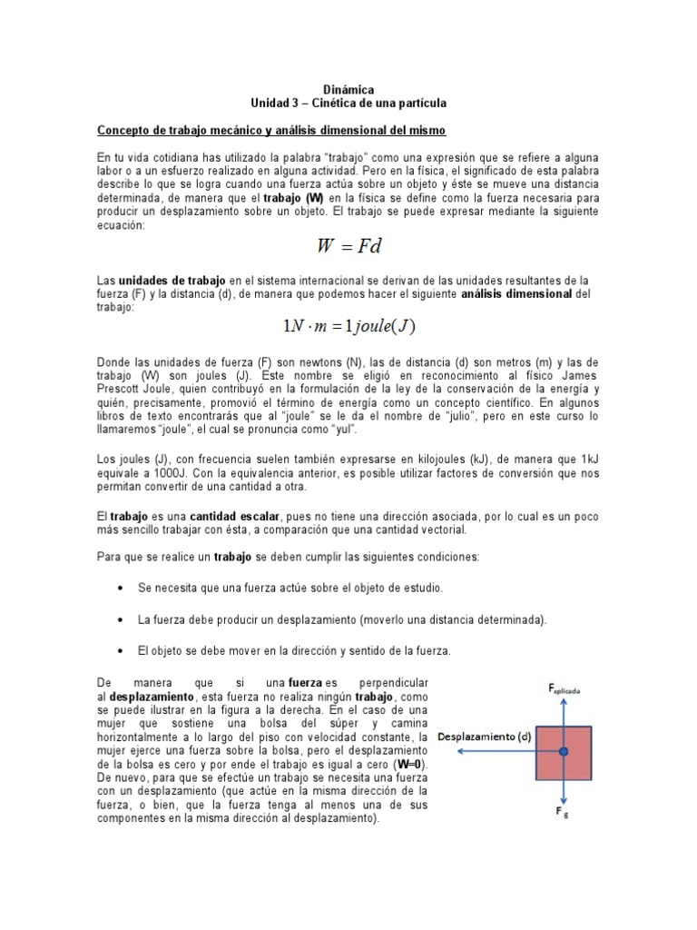 Concepto de Trabajo Mecánico y Análisis Dimensional Del
