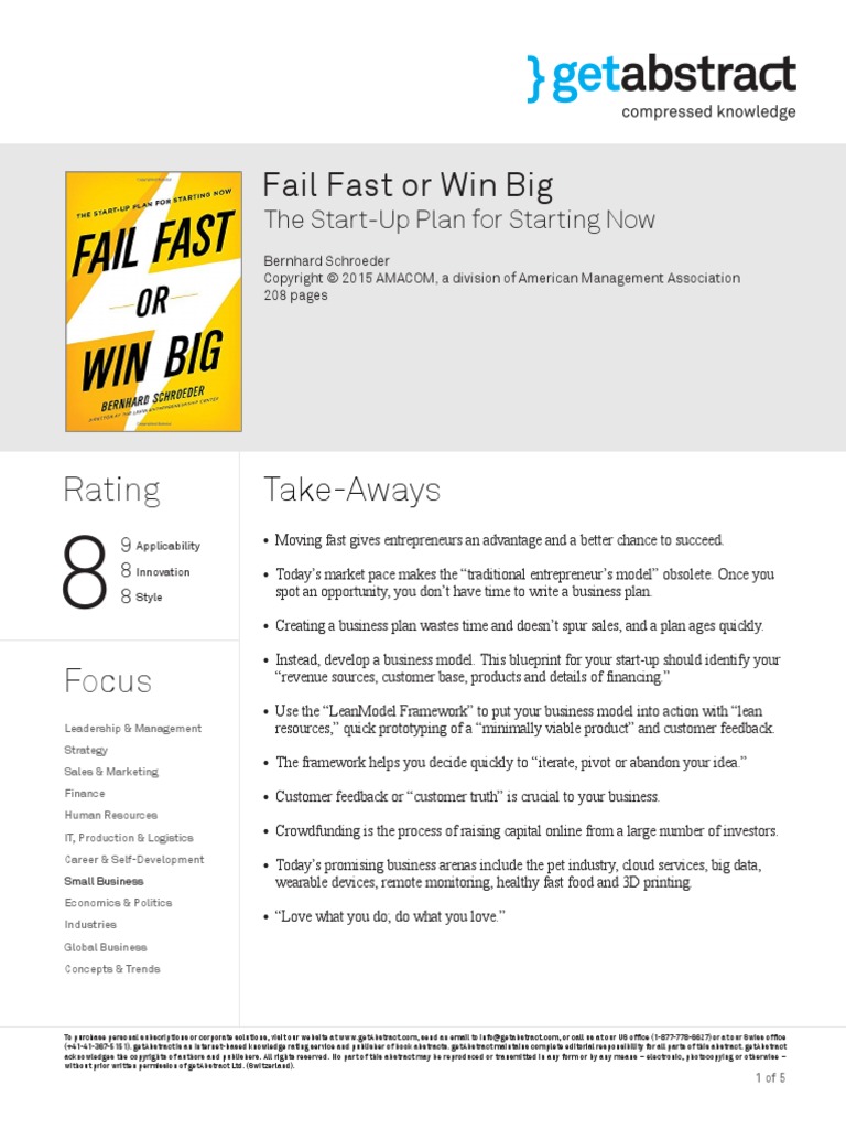 Fail Fast or Win Big Summary Abstract | PDF | Entrepreneurship ...