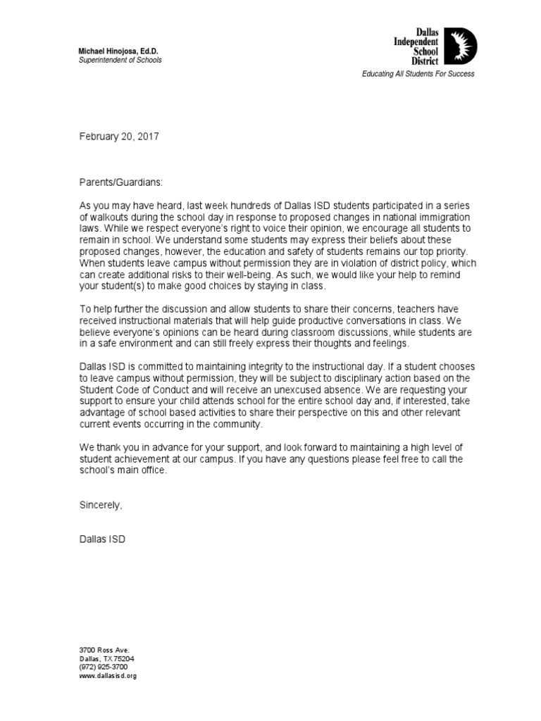 DISD Attendance Letter | Further Education | Teaching And ...