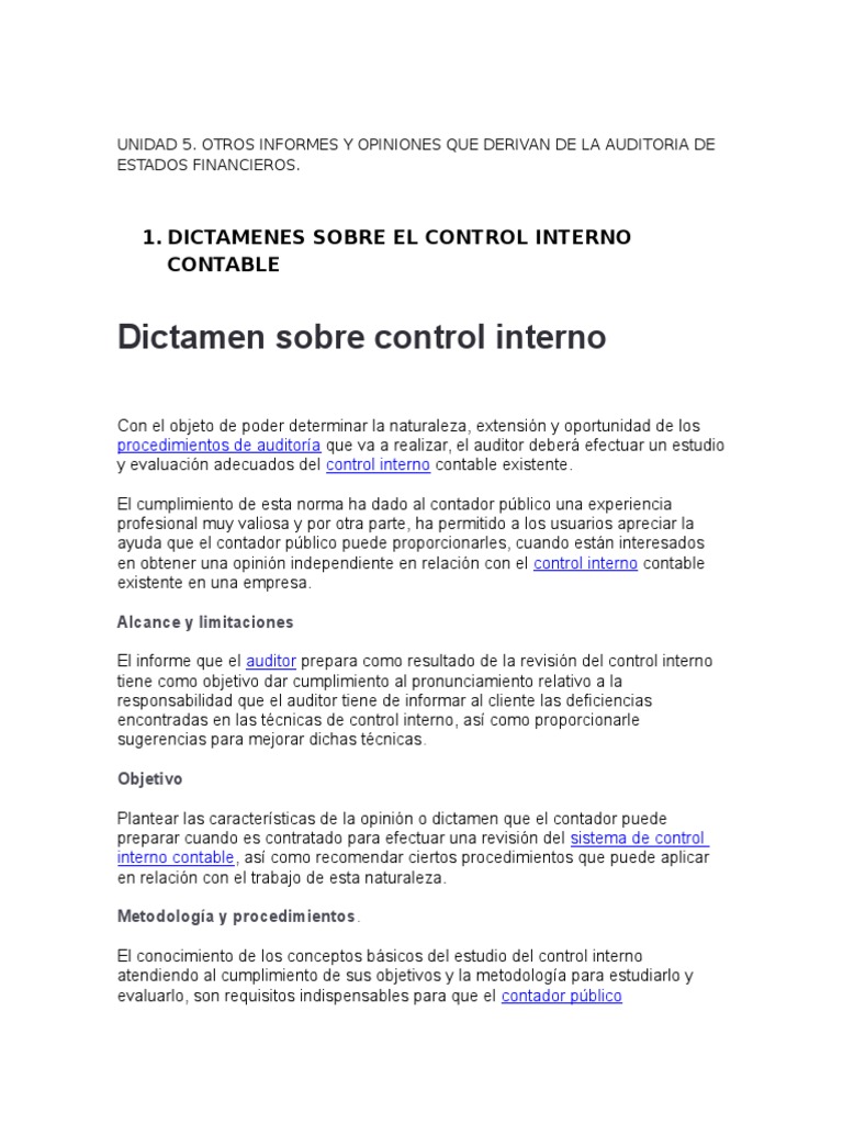 dictamenes sobre el control interno contable | Contador | Contabilidad