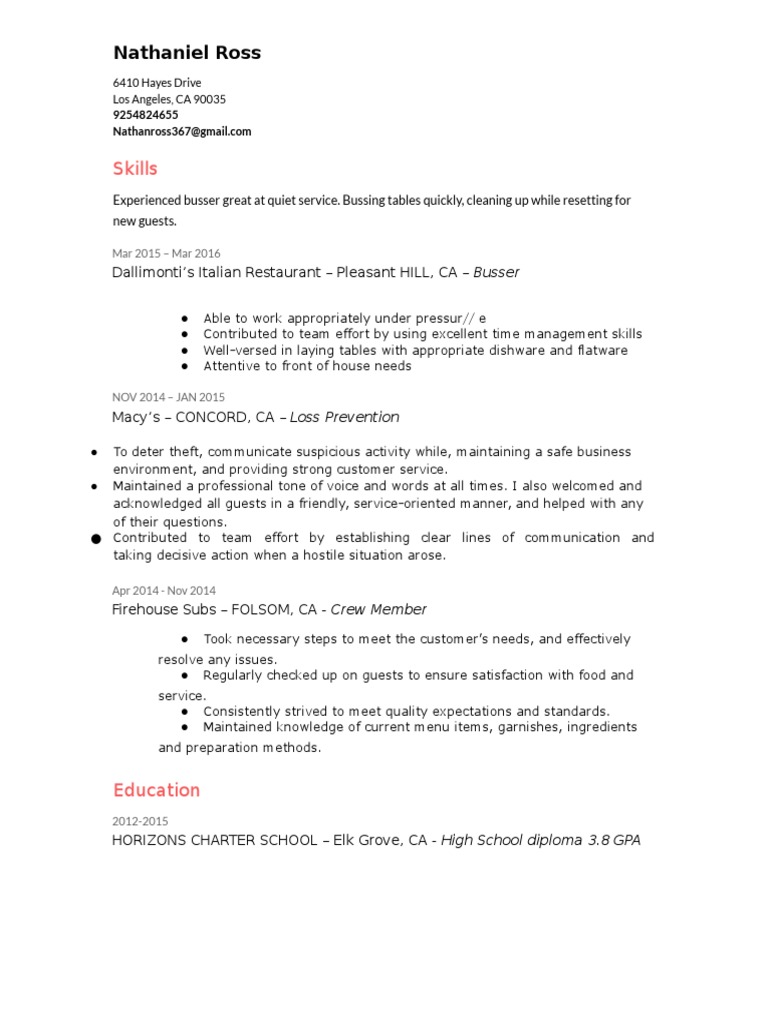 Resume Nathan Ross | PDF | Career & Growth | Cooking, Food & Wine