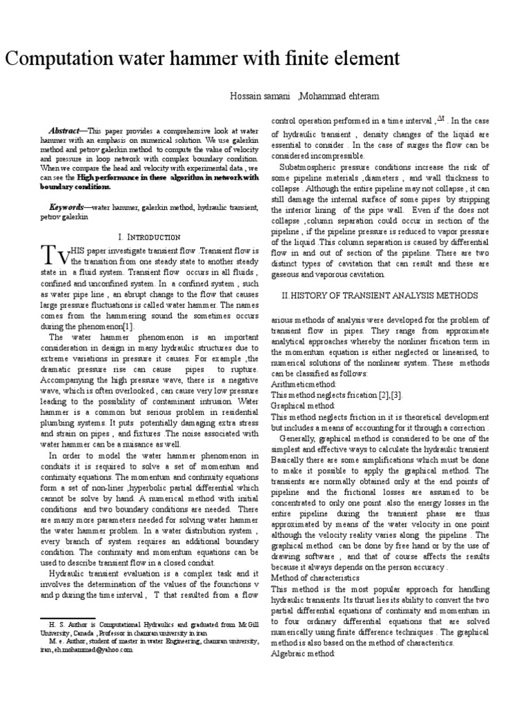 Water Hammer Analysis Using Galerkin Methods | PDF | Gases | Fluid Dynamics