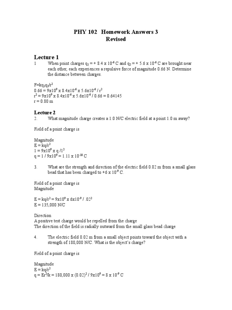 Electric Field Calculations in PHY 102 | PDF