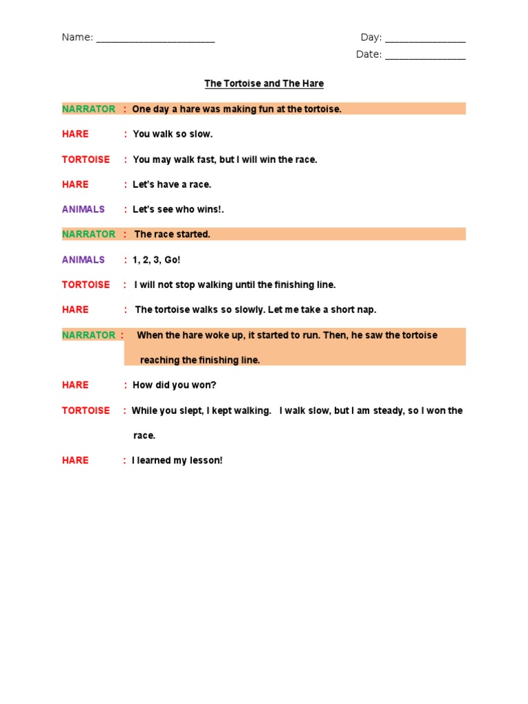 Tortoise and Hare: A Dialogue Script | PDF