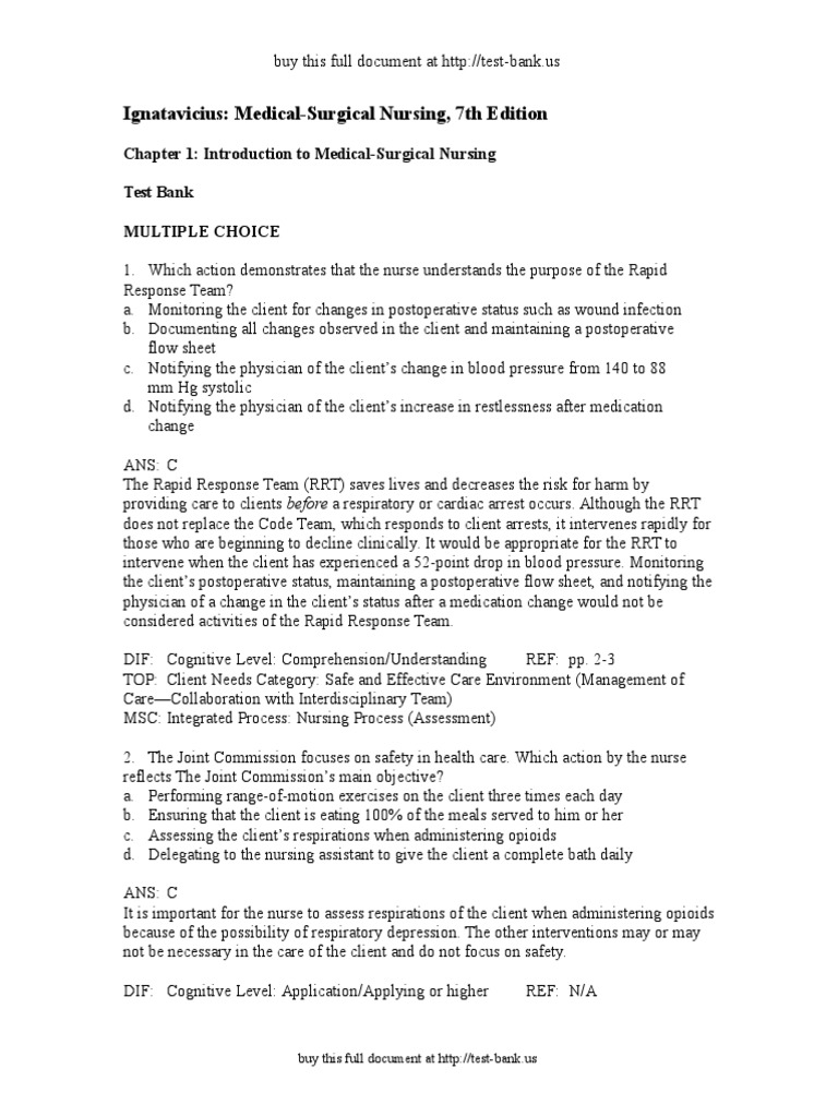 Test bank for medical surgical nursing patient centered collaborative