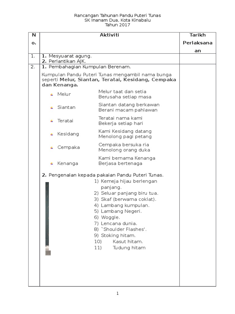Rancangan Tahunan Pandu Puteri Tunas 2017 Pdf