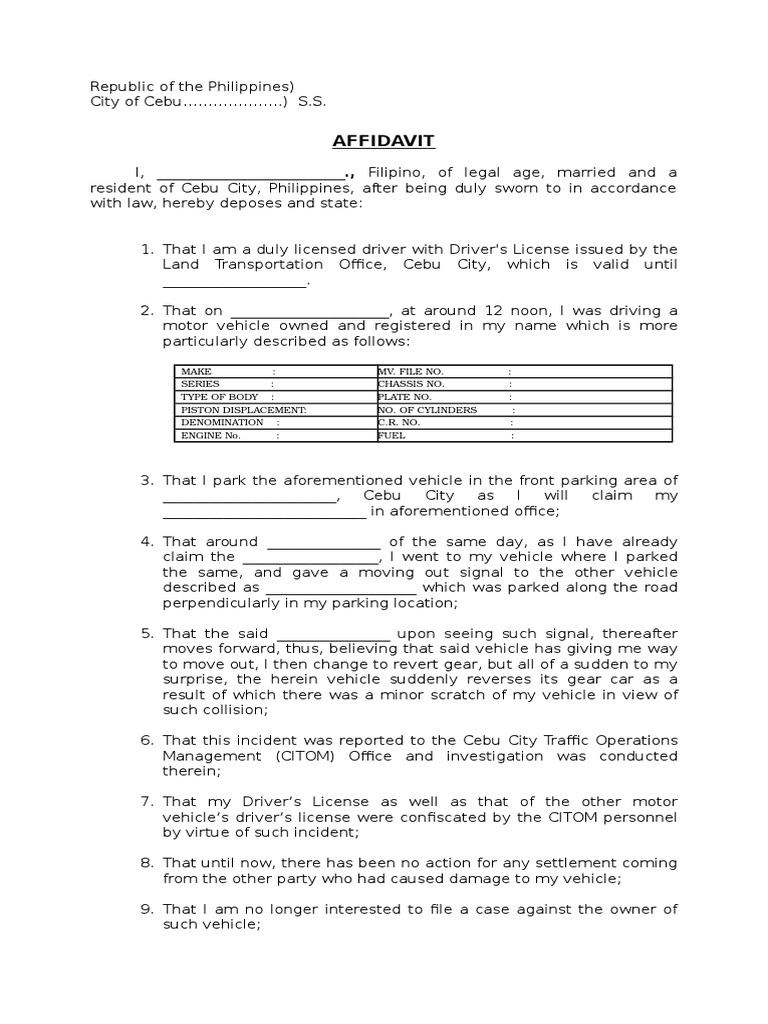 Affidavit Car Accident | Affidavit | Traffic Collision