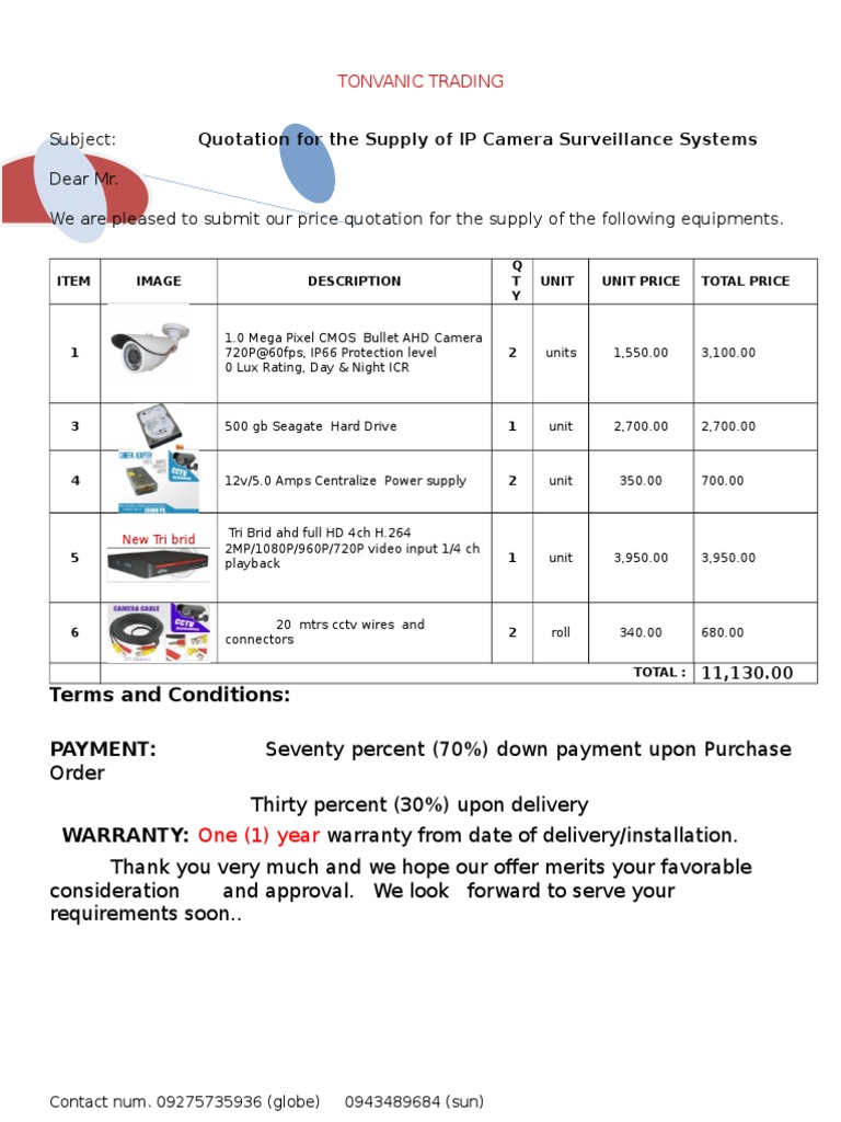 IP Camera Surveillance System Quotation | PDF | Technology & Engineering