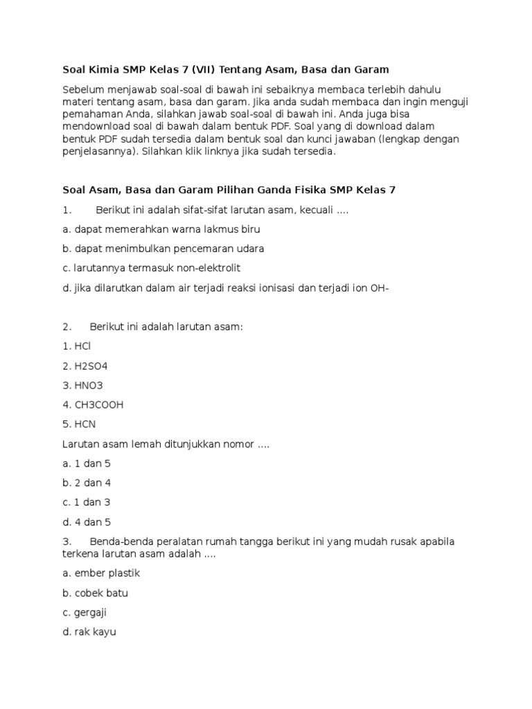Soal Kimia SMP Kelas 7