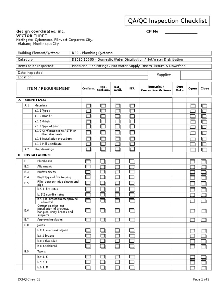 QA&QC D2020.15060-Pipes & Pipe Fittings Rev01 | PDF | Pipe (Fluid ...