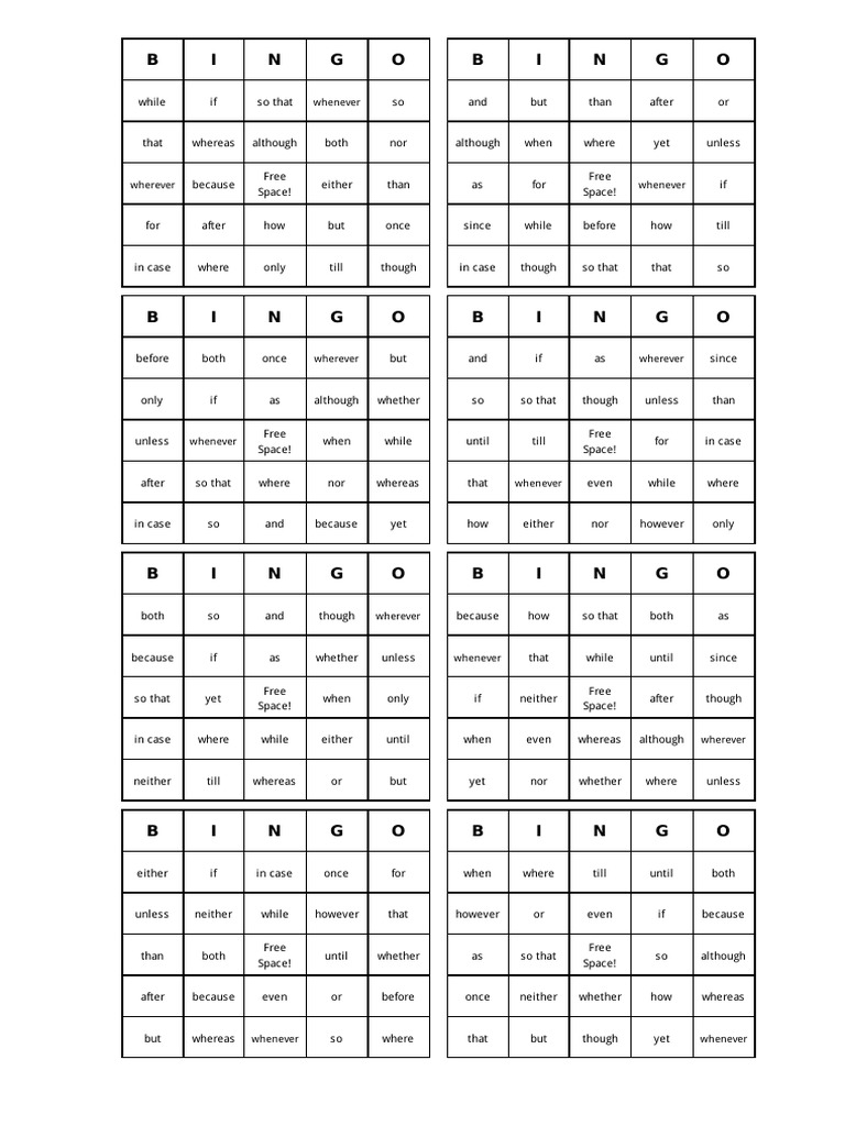 Conjunction Bingo Cards | Games Of Chance | Gaming