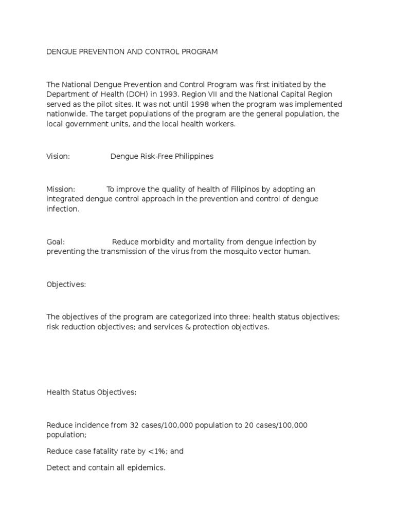 National Dengue Control Program Overview | PDF | Whole Grain | Pimple
