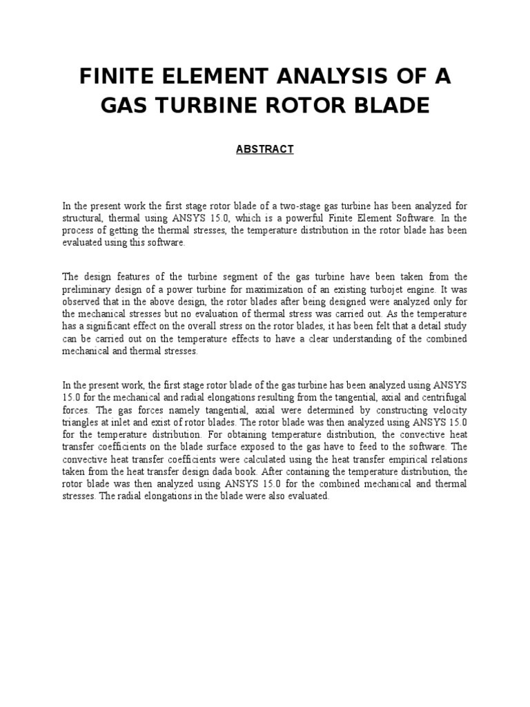 Finite Element Analysis of A Gas Turbine Rotor Blade | PDF