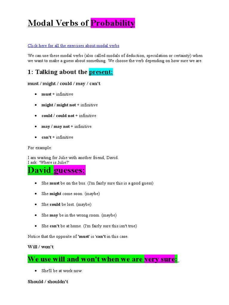 Understanding Modal Verbs in English | PDF | Rules | Onomastics