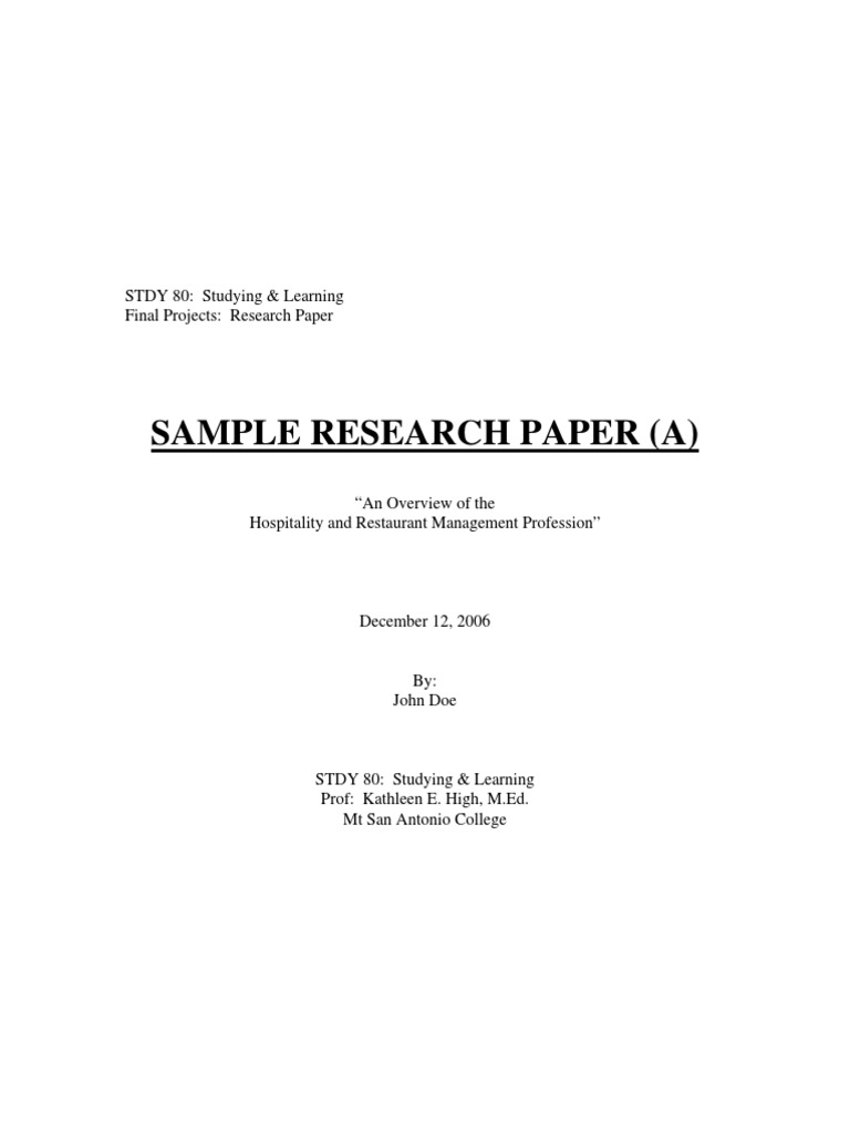 Sample Research Paper A - HRM | PDF | Academic Degree | Restaurants