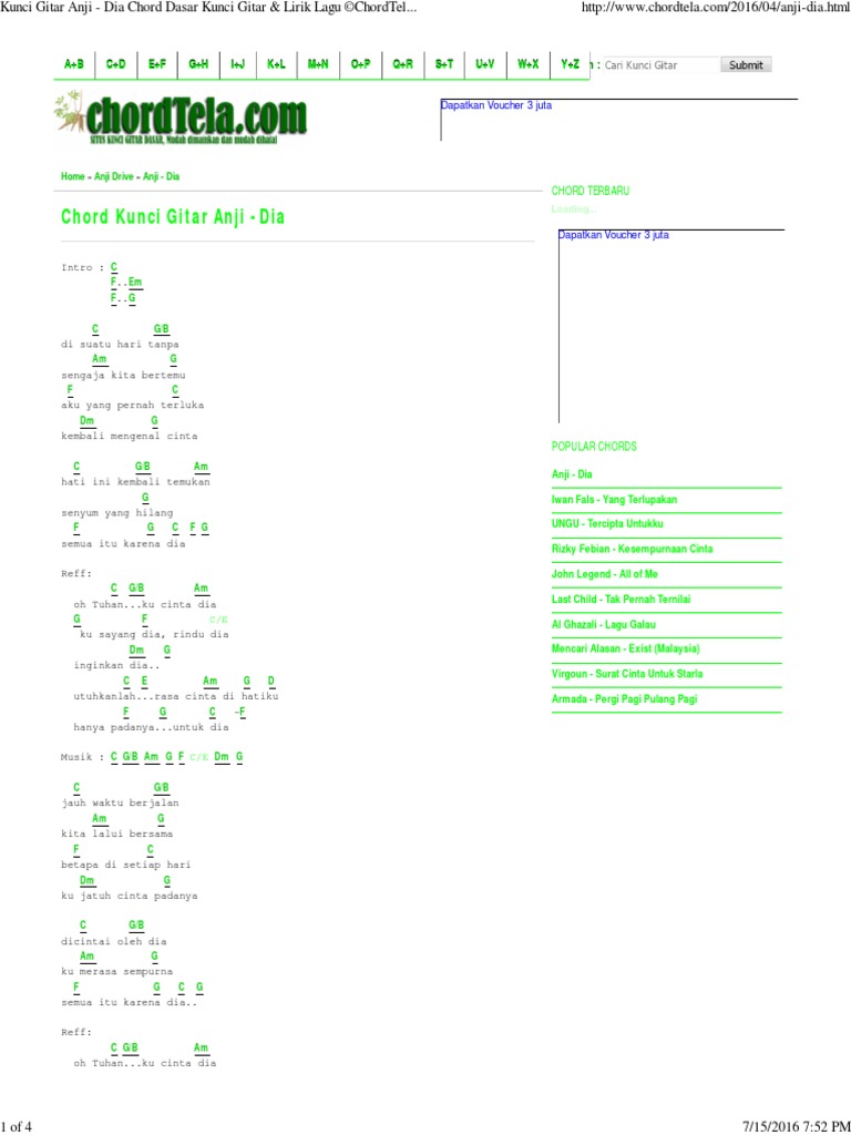Lirik Lagu Dia Anji Chord