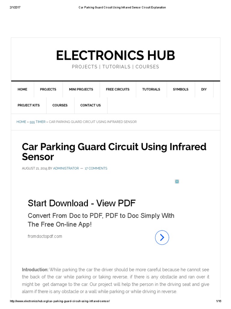 Car Parking Guard Circuit Using Infrared Sensor Circuit Explanation