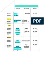 Schedule of Metallurgical Engineering: Time Course Lecturer Room