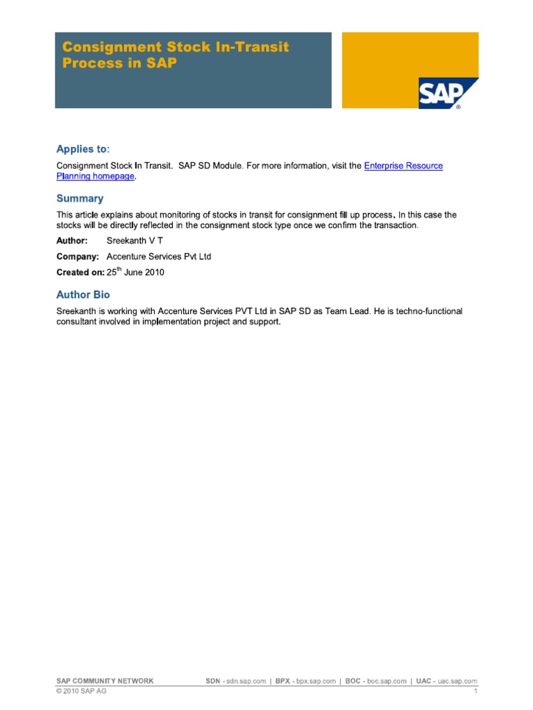 Consignment Stock InTransit Process in SAP PDF