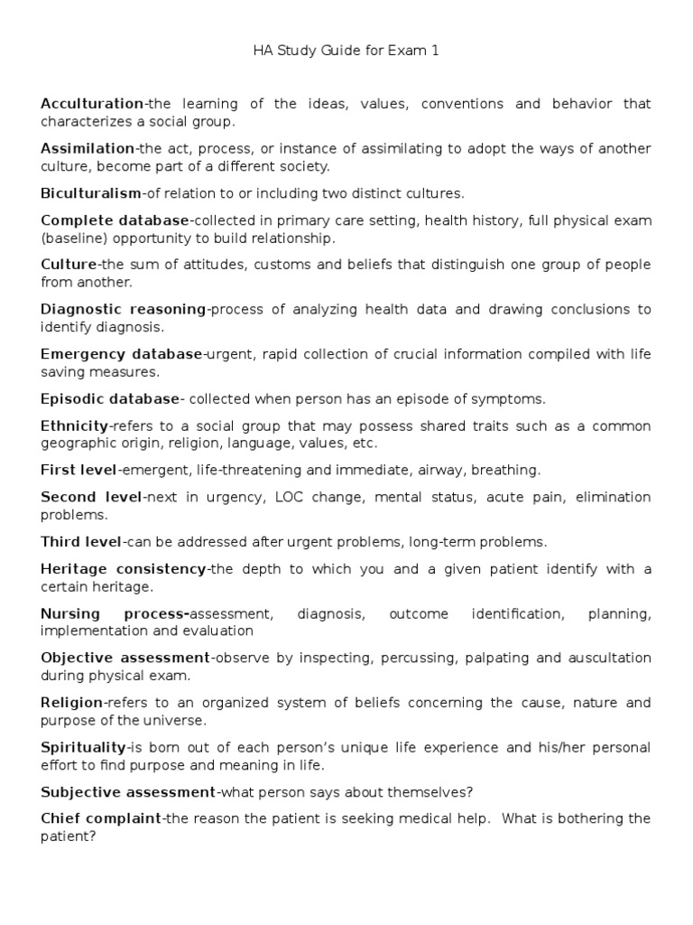 Health Assessment Exam 1 Study Guide | PDF | Cutaneous Conditions | Obesity