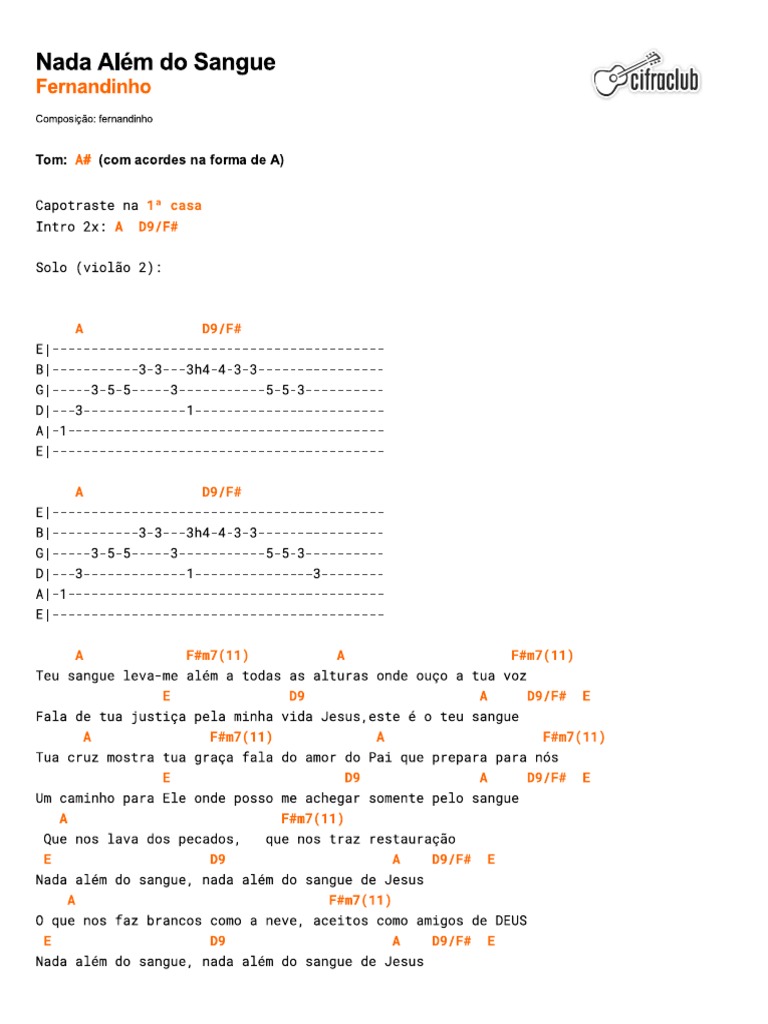 Cifra Club Fernandinho Nada Além Do Sangue