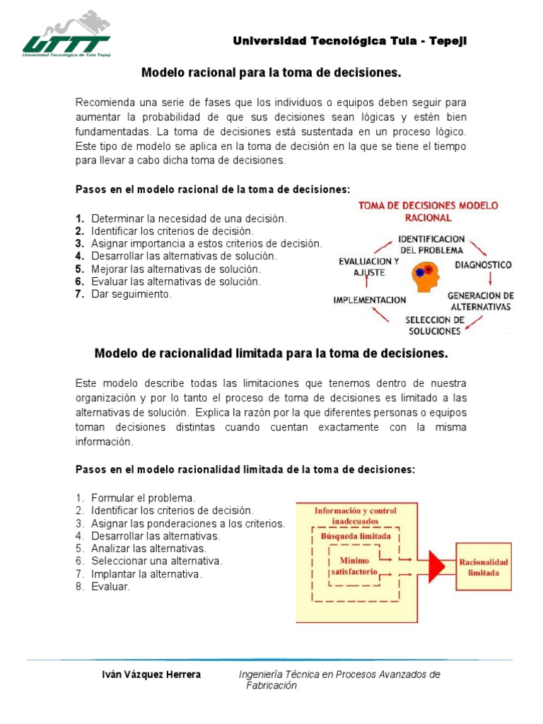 Modelos de Toma de Decisiones Racionales | PDF | Racionalidad | Toma de ...